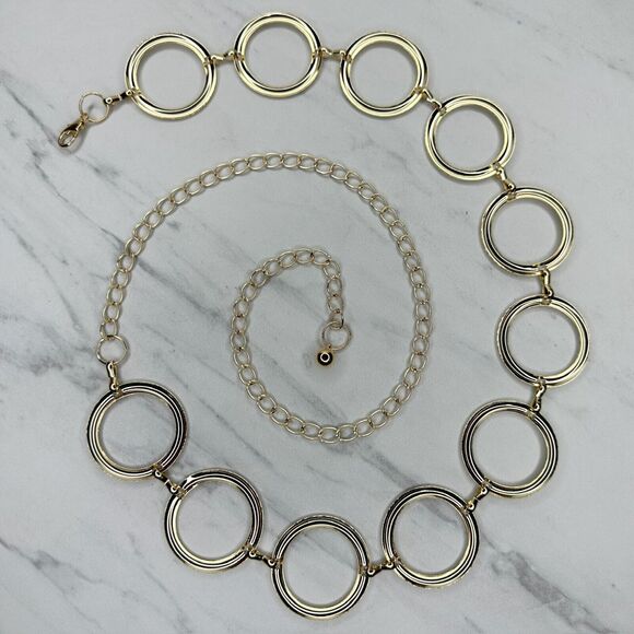 Womens Gold Tone Hoop Chain Link Belt Y2K Festival Wide One Size (OS) ✨ - Picture 2 of 12